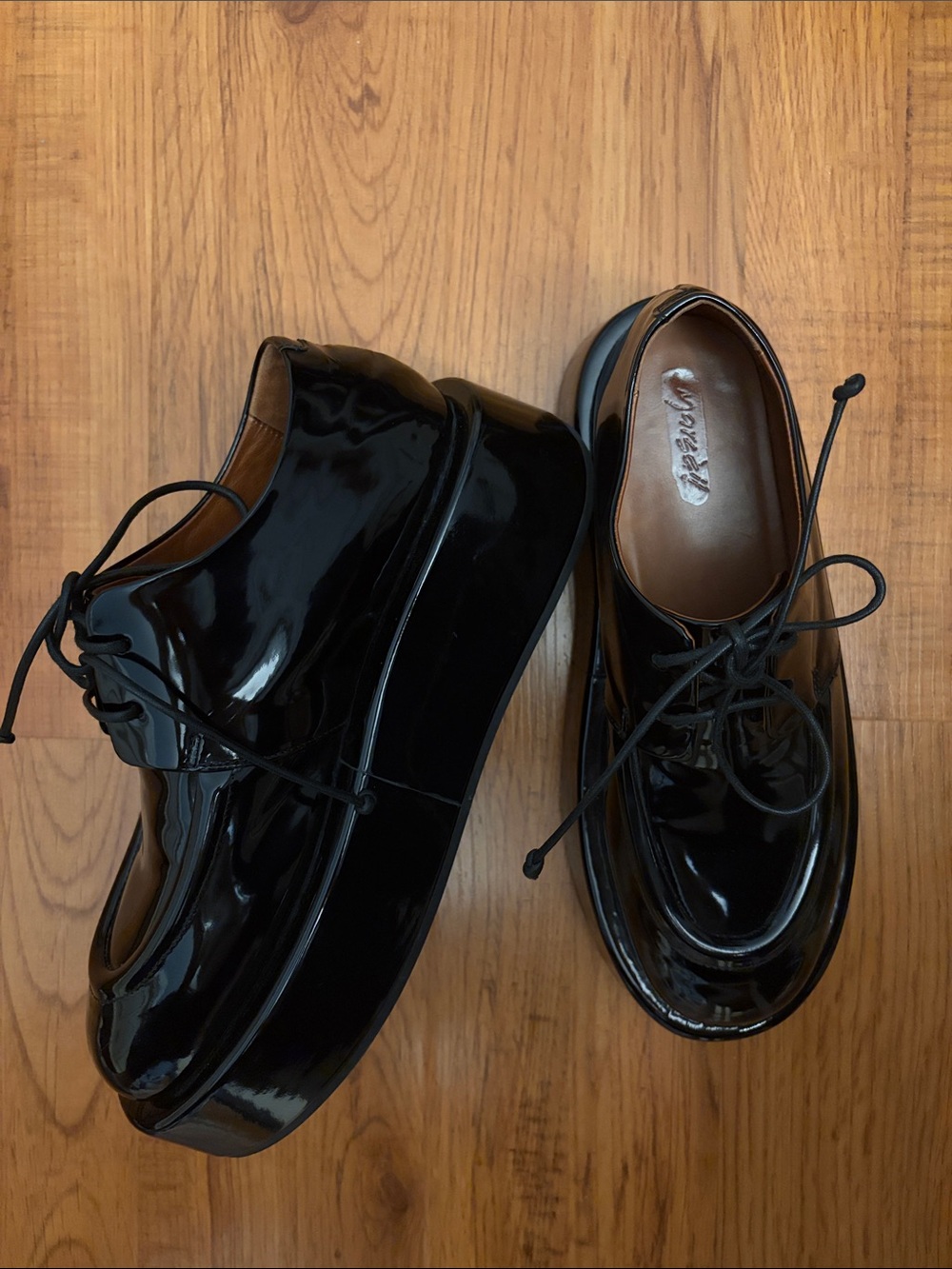 Marsell Women’s Black Patent Leather Lace-Up Platform Dress Shoes, size 38/ US 8